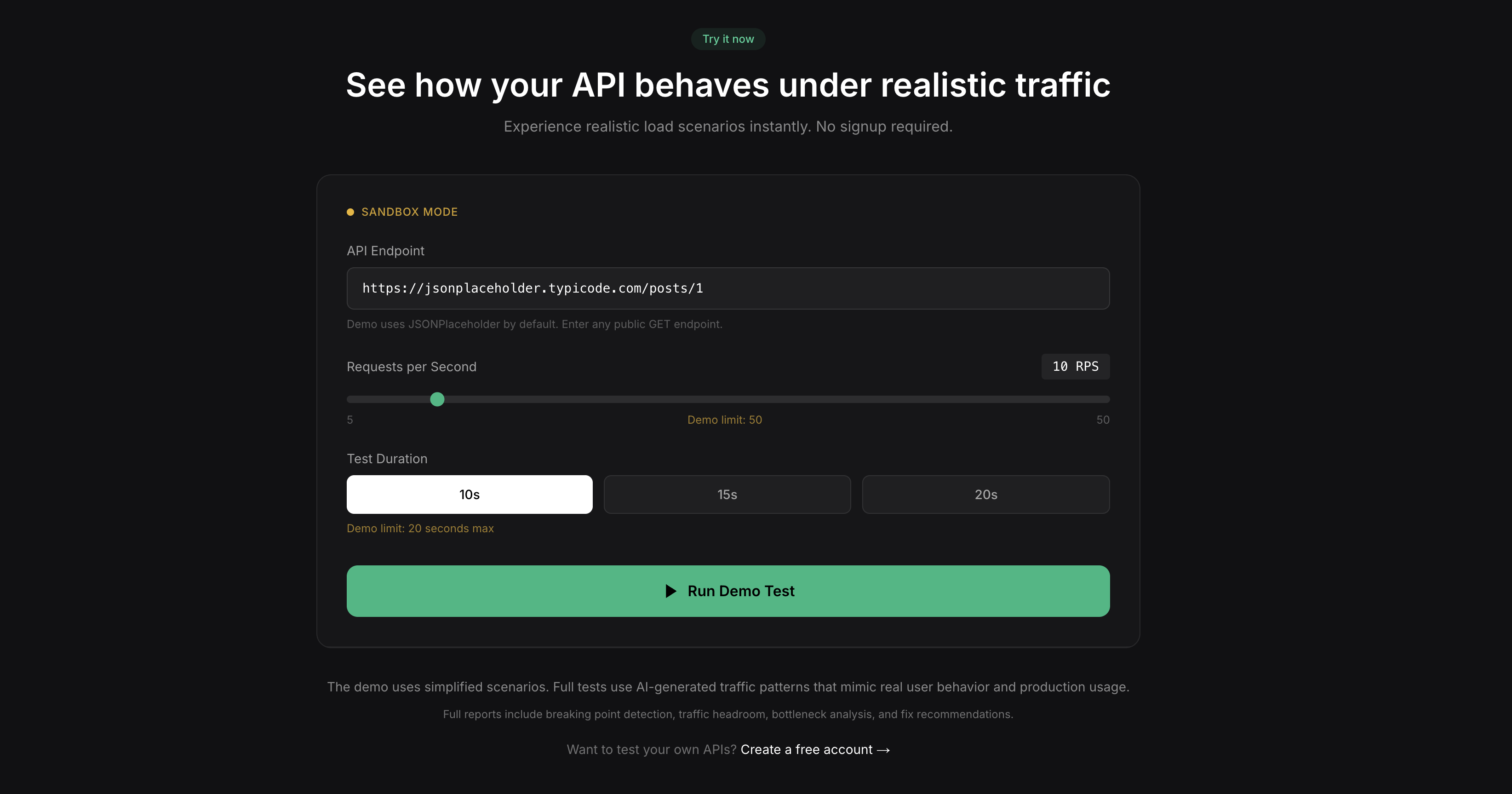 API Stress Lab dashboard